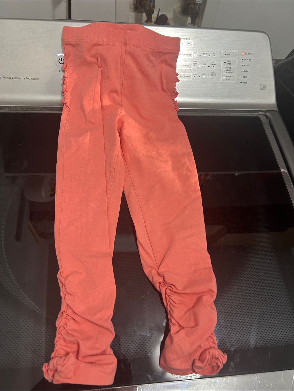 Girls 4t orange pink - coral color leggings pants buttons ruffle butt